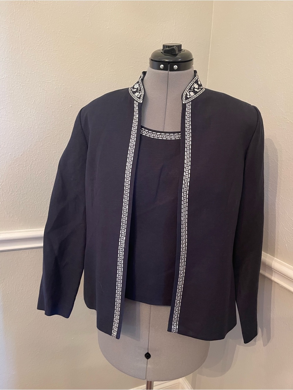Coldwater Creek Black Embroidered Open-Front Jacket